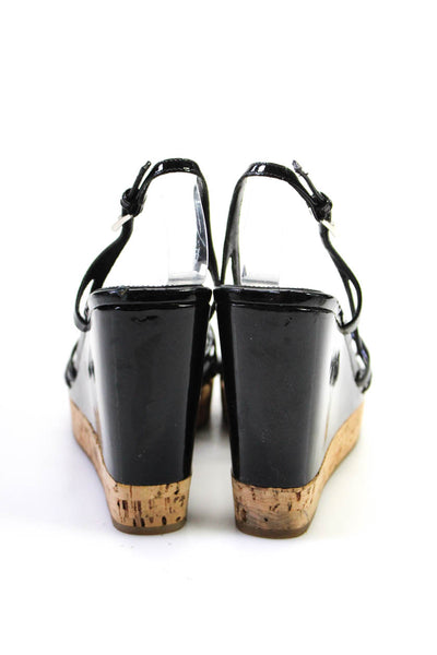 Prada Womens Cork Patent Leather Slingback Wedge Sandals Black Size 37 7