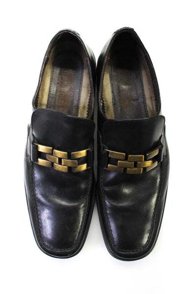 Kenneth Cole Reaction Mens Square Toe Metal Link Loafers Black Leather Size 9