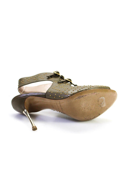 Nicholas Kirkwood Womens Studded Leather Peep Toe Sandals Green Size 37 7