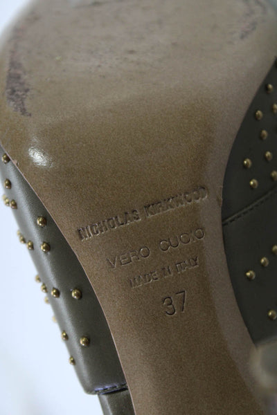 Nicholas Kirkwood Womens Studded Leather Peep Toe Sandals Green Size 37 7