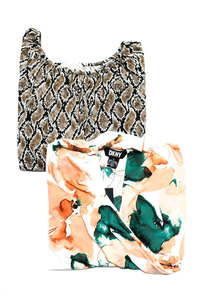 Michael Kors DKNY Women's Snakeskin Print Long Sleeve Top Brown Size M XL, Lot 2