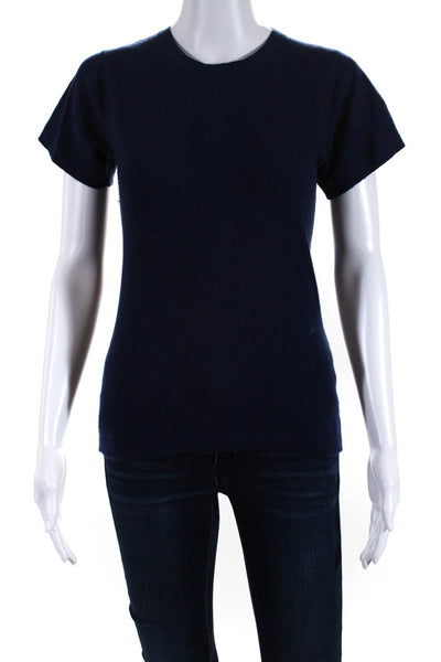 Mai Womens Cashmere Tight-Knit Crewneck Short Sleeve Knit Top Navy Blue Size M