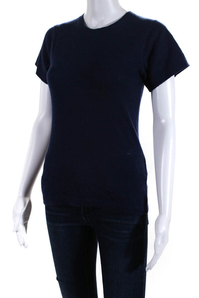 Mai Womens Cashmere Tight-Knit Crewneck Short Sleeve Knit Top Navy Blue Size M