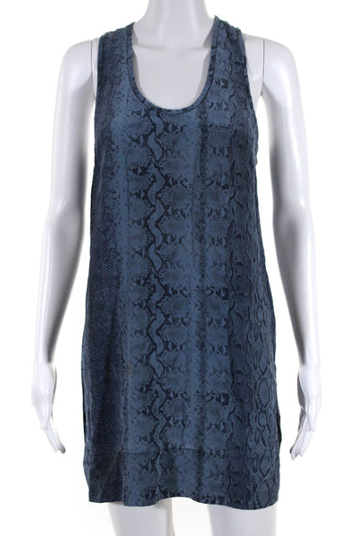 Joie Womens Blue Silk Snakeskin Print Scoop Neck Sleeveless Tank Dress Size M