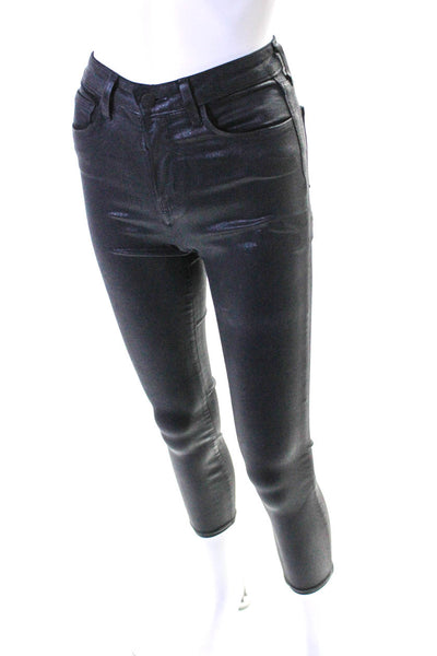 L'Agence Women's Wax Coated High Waist Skinny Jeans Black Size 25