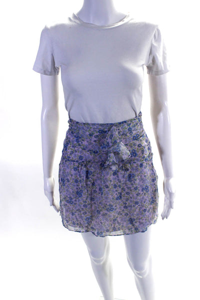 Intermix Womens Purple Floral Print Silk Ruffle Lined Mini Skirt Size 8
