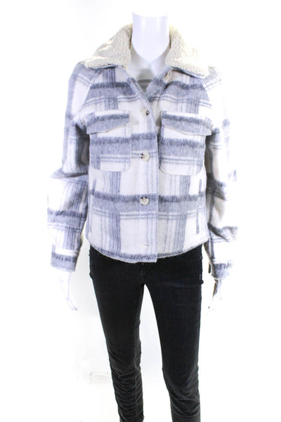 Zara Womens Plaid Boucle Collared Double Breasted Coat Jacket Gray Cream Size S