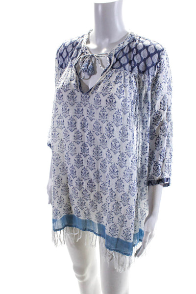 Roberta Roller Rabbit Women's Damask Print V-Neck Tunic Dress Blue Size XS