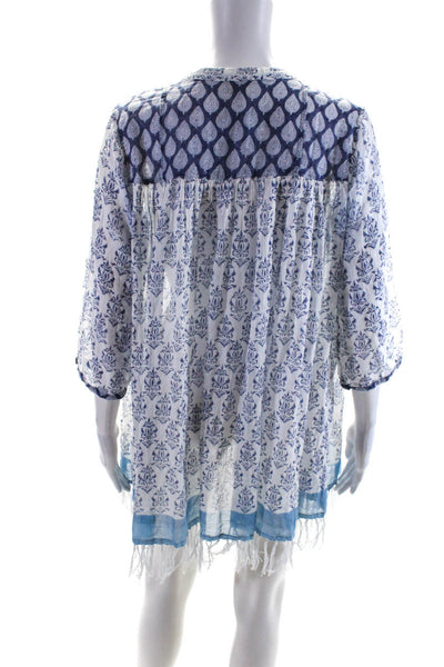 Roberta Roller Rabbit Women's Damask Print V-Neck Tunic Dress Blue Size XS