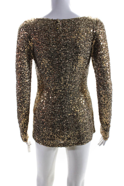 Badgley Mischka Womens Gold Sequins Drape Neck Long Sleeve Mini Dress Size S