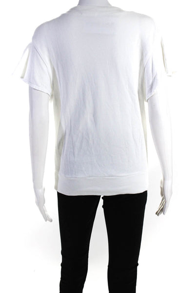 ALC Womens Short Sleeve Scoop Neck Knit Tee Shirt White Cotton Size Small