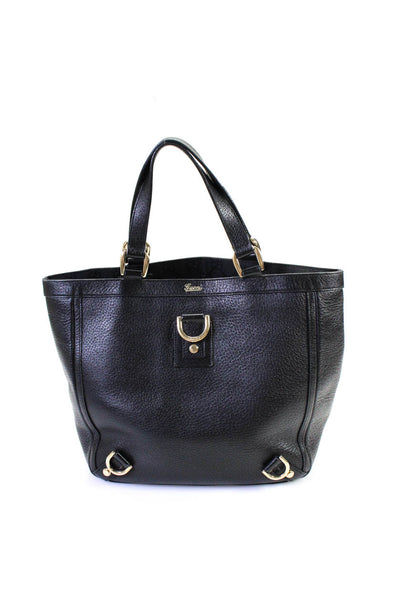 Gucci Womens Double Handle Open Top Grain Leather Abbey Small Tote Handbag Black