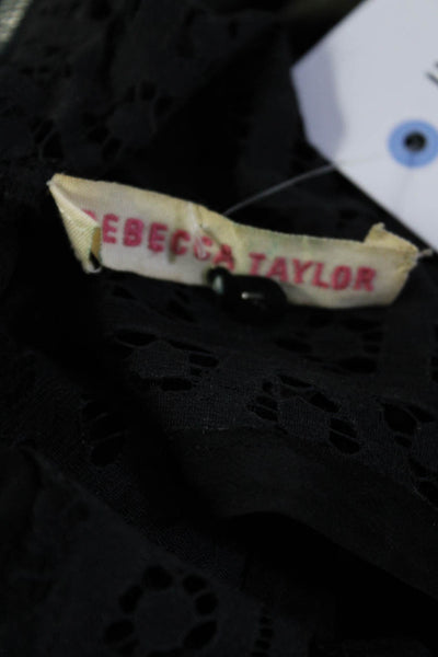 Rebecca Taylor Womens Black Lace Trim Zip Back Sleeveless Blouse Top Size 4