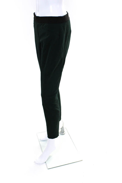 Theory Womens Green Black Leather Trim High Rise Skinny Leg Pants Size 8
