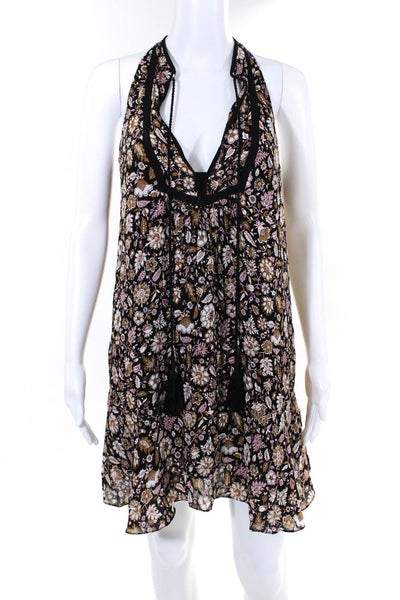 ALC Womens Black Silk Floral Print Tie V-neck Sleeveless A-line Dress Size 4