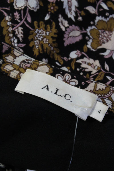 ALC Womens Black Silk Floral Print Tie V-neck Sleeveless A-line Dress Size 4