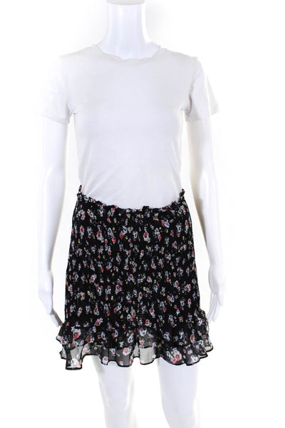 Intermix Womens Silk Floral Print Ruche Ruffle Elastic A-Line Skirt Black Size 6