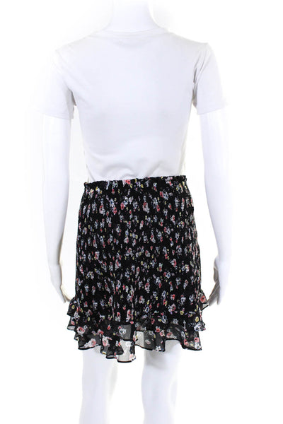 Intermix Womens Silk Floral Print Ruche Ruffle Elastic A-Line Skirt Black Size 6