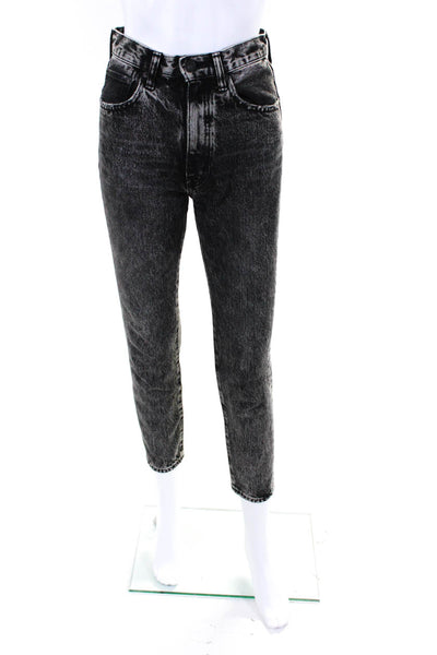 Moussy Women's High Waist Slim Fit Acid Wash Denim Jeans Black Size 24