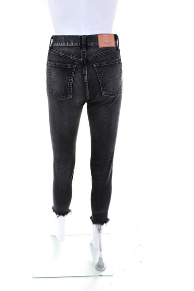 Moussy Women's Mid Rise Frayed Hem Skinny Jeans Black Size 24