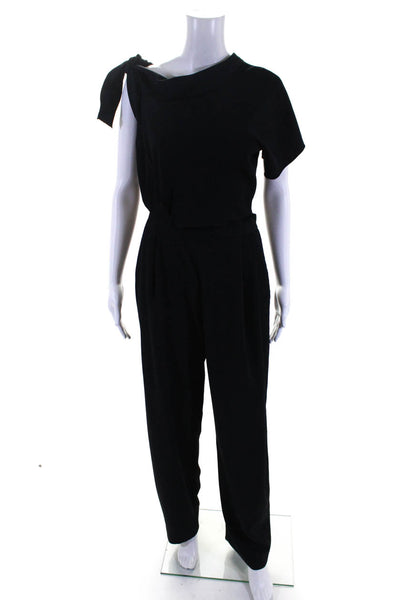 Rachel Comey Womens Black One Shoulder Cut Out Waist Straight Leg Jumpsuit Size0