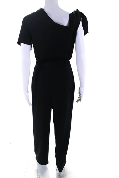 Rachel Comey Womens Black One Shoulder Cut Out Waist Straight Leg Jumpsuit Size0