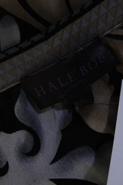 Hale Bob Womens Silk Chiffon Long Sleeve Bow Accent Blouse Black Gray Size S