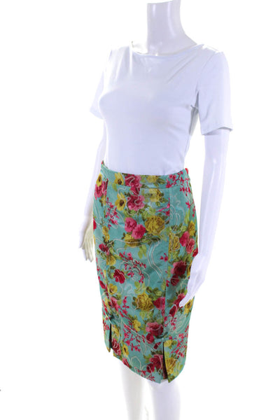 Yoana Baraschi Womens Floral Print Paneled Hem Midi Skirt Multicolor Size 8