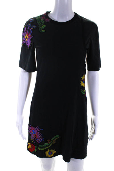 3.1 Phillip Lim Women's Short Sleeve Crew Neck Floral T-Shirt Dress Black S