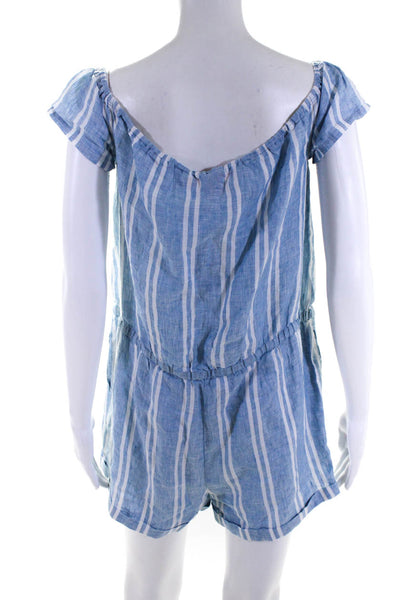 Island Company Womens Striped Off-the-Shoulder Drawstring Romper Blue Size M