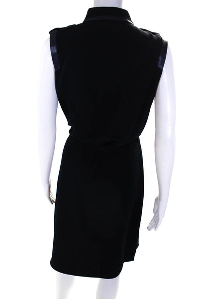 Parker Womens Collared Half Buttoned Belted Sleeveless Shift Dress Navy Size L
