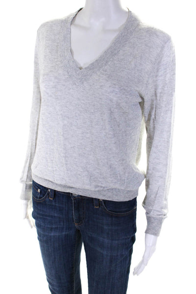 Adam Womens Bamboo Rib Texture V-Neck Long Sleeve Pullover Sweater Gray Size S
