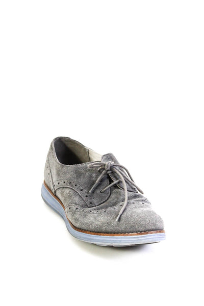 Cole Haan Womens Suede Wingtip Toe Laser Cut Lace Up Derby Shoes Gray Size 8.5