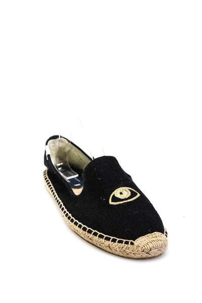 Soludos Women's Embroidered Linen Espadrille Flats Black Size 9.5