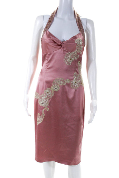 Papell Boutique Evening Womens Lace Trim Satin Cocktail Dress Pink Size 6