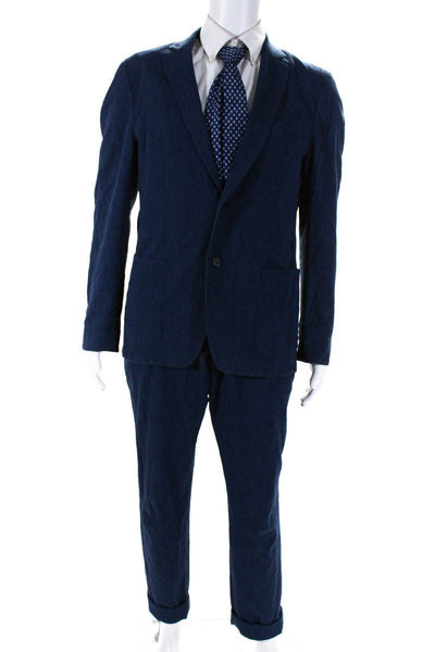 OFFICINE GENERALE Mens Two Button Notched Lapel Suit Blue Cotton Size IT 48 50