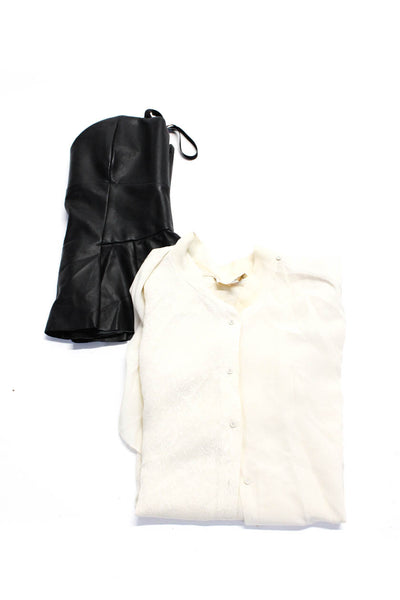 Babaton Wilfred Free Womens Faux Leather Silk Tops White Black Small 6 Lot 2