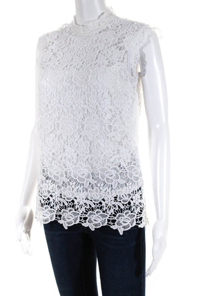 Nanette Lepore Womens White Floral Lace Zip Back Sleeveless Blouse Top Size S