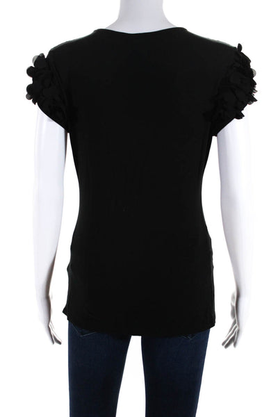 Ted Baker Womens Black Ruffle Crew Neck Short Sleeve Blouse Top Size 2