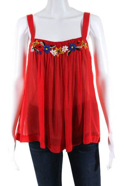 Marc Jacobs Womens Red Silk Sequins Floral Sleeveless Flowy Blouse Top Size 4