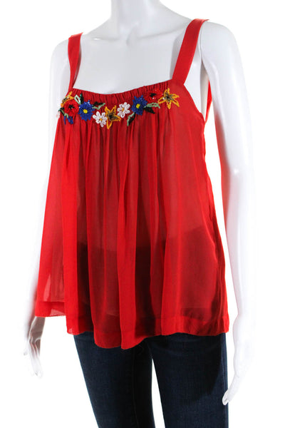 Marc Jacobs Womens Red Silk Sequins Floral Sleeveless Flowy Blouse Top Size 4