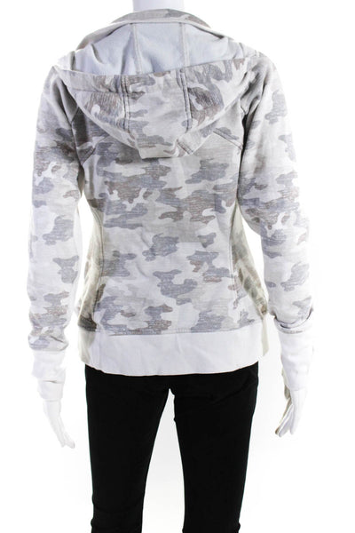 Athleta Womens Fleece Lined Camouflage Hooded Zip Jacket White Gray Size Small