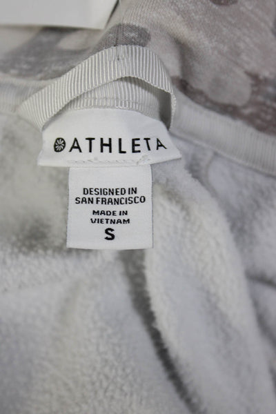 Athleta Womens Fleece Lined Camouflage Hooded Zip Jacket White Gray Size Small