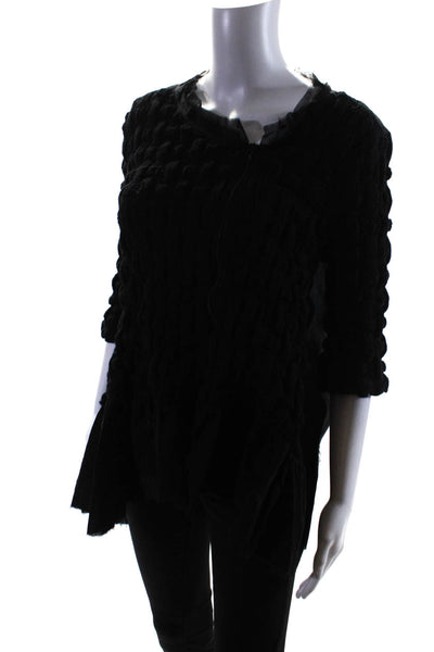 Kedziorek Women's 3/4 Sleeve Asymmetric Zip Knit Jacket Black Size 42