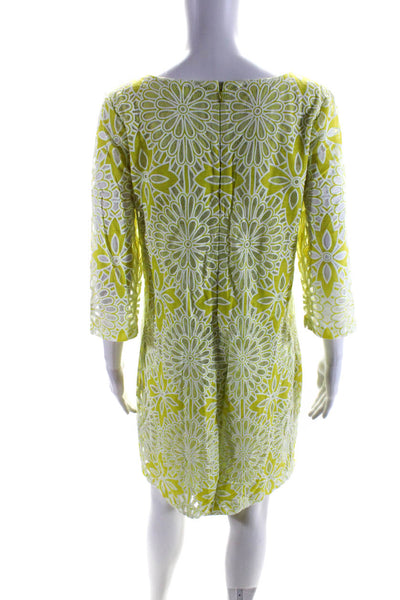 Belle Badgley Mischka Womens 3/4 Sleeve Lace Shift Dress Chartreuse Size 8