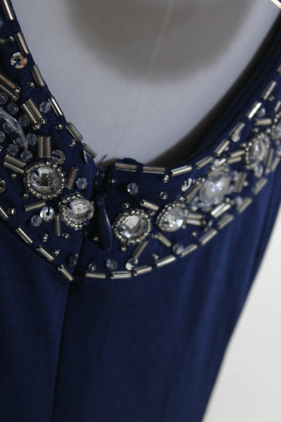 JS Boutique Womens Embellished One Shoulder Jersey Satin Gown Blue Size 8