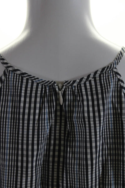 J Crew Womens V Neck Plaid Ruffle Hem Shift Dress Blue White Cotton Size 6