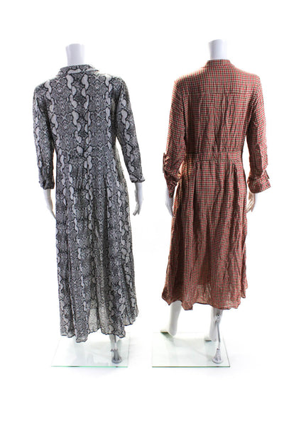 Zara MNG Womens Gingham Snakeskin Print Midi Shirt Dress Size Medium Large Lot 2