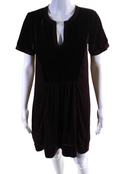 Maeve Anthropologie Women's Velvet Short Sleeve V-Neck T-Shirt Dress Purple S