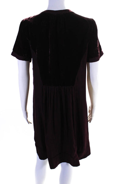 Maeve Anthropologie Women's Velvet Short Sleeve V-Neck T-Shirt Dress Purple S